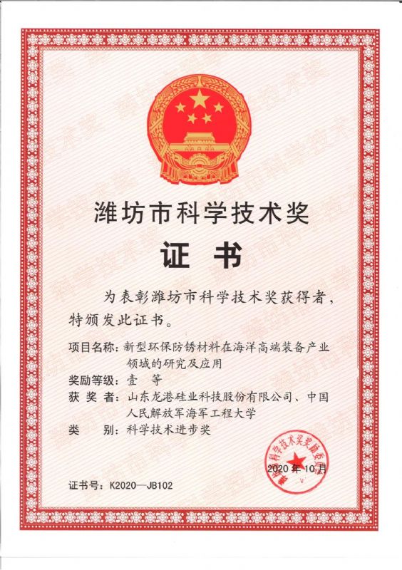 [good news] Longgang silicon Co., Ltd. won the first prize of Weifang Science and Technology Progress Award！